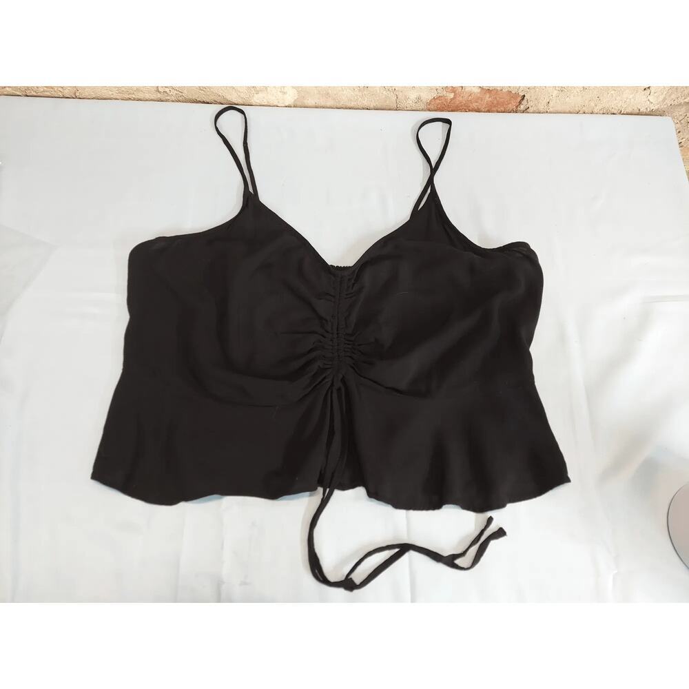 Wild Fable Womens Cami Top XXL Black Ruched Drawstring Smocked Peplum